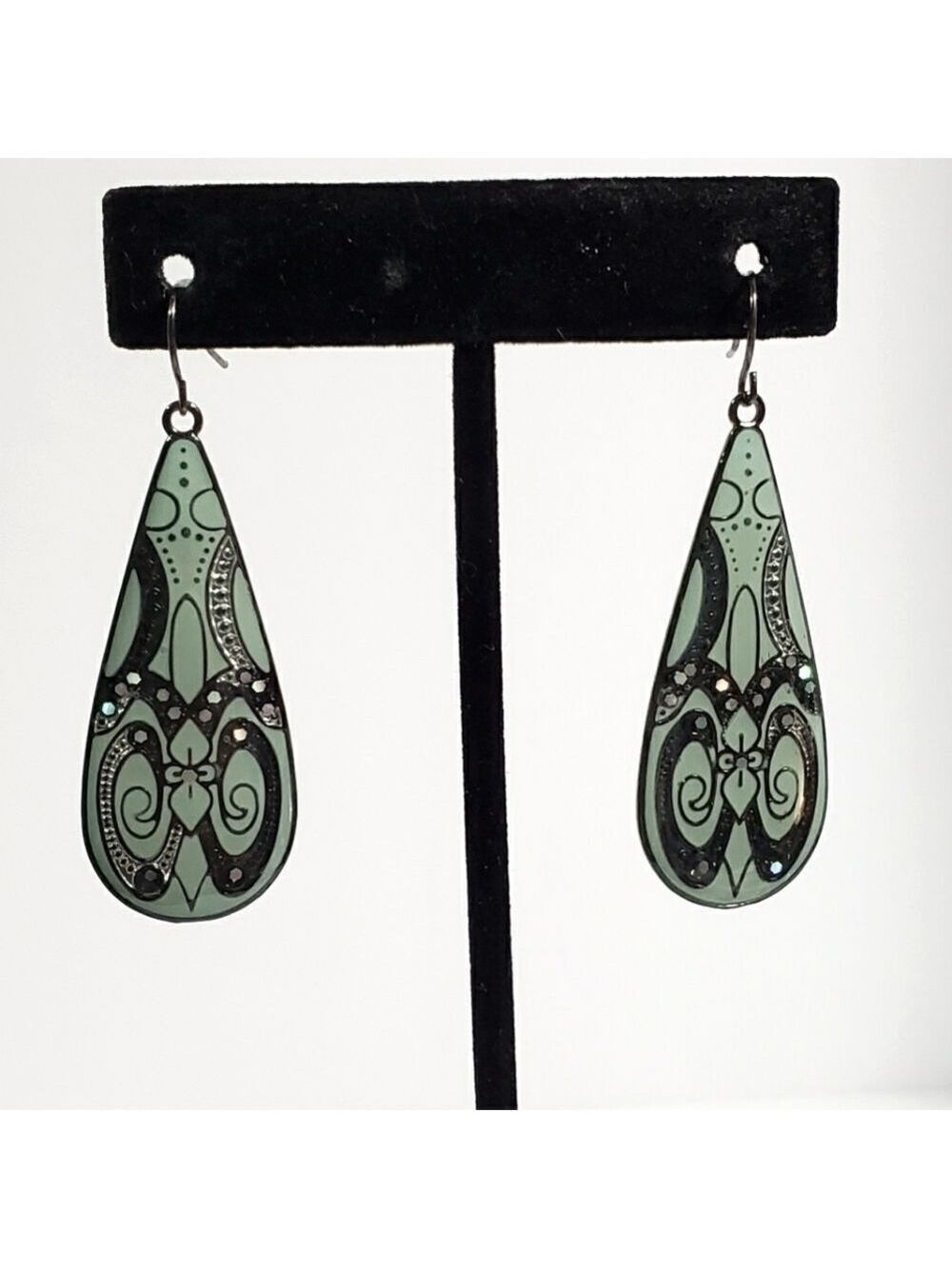 Natasha teardrop dangle metal resin overlay silver glitter sparkle earrings